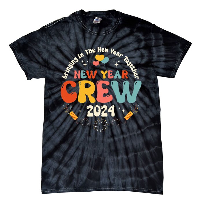 Groovy 2024 New Year's Crew Family Couple Friends Matching Tie-Dye T-Shirt