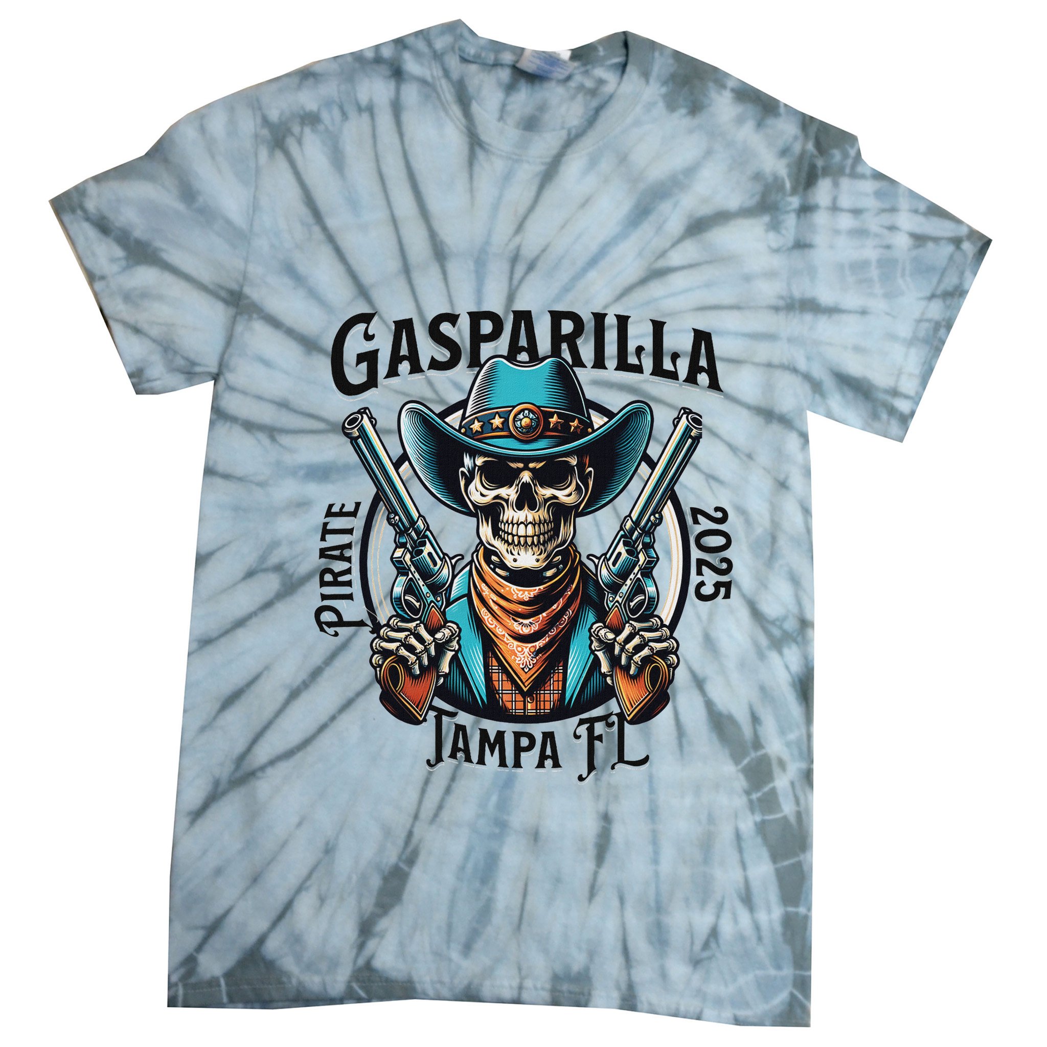 Gasparilla 2025 Pirate Festival Tampa Funny Pirate Skull Tie-Dye T-Shirt