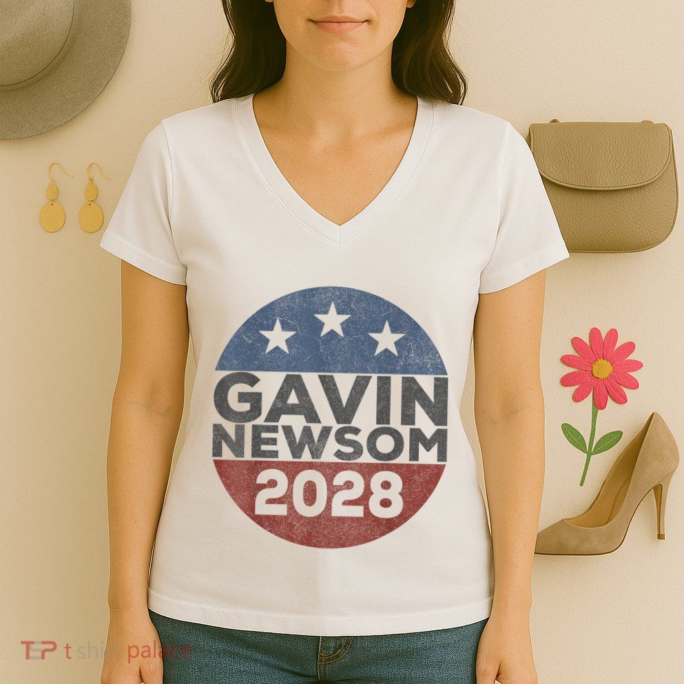 Gavin 2028 Retro Gavin Newsom For President 2028 Women's V-Neck T-Shirt