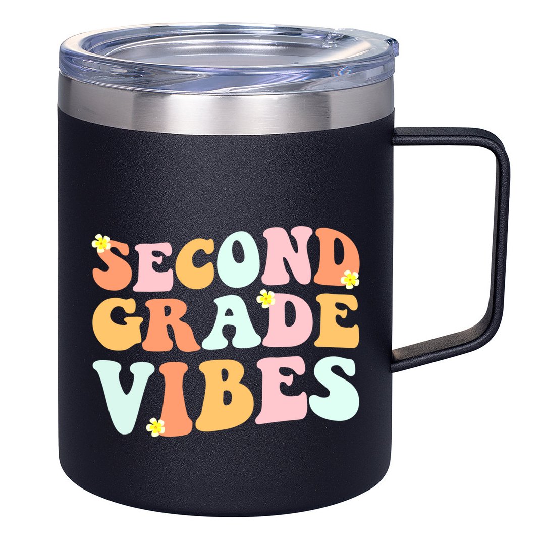 Grade 2 Teachers Students Hippie Second Grade Vibes Gift 12oz Stainless Steel Coffee Mug