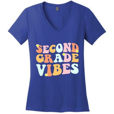Grade 2 Teachers Students Hippie Second Grade Vibes Gift Women's V-Neck T-Shirt