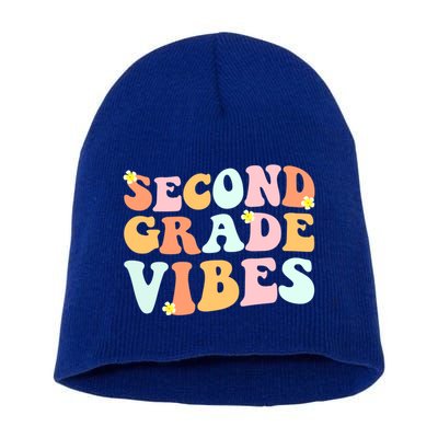 Grade 2 Teachers Students Hippie Second Grade Vibes Gift Short Acrylic Beanie