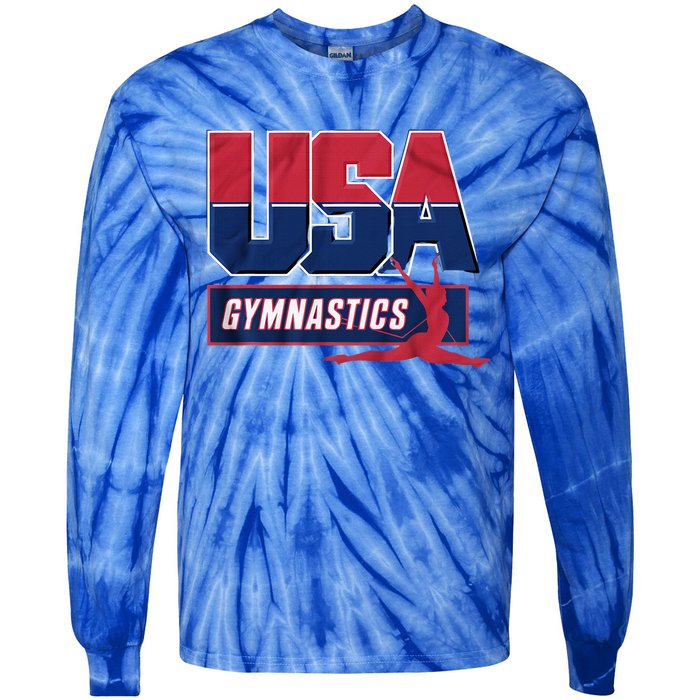 Gymnastics 2024 Us Flag Patriotic American Sports Fan Usa Tie-Dye Long Sleeve Shirt