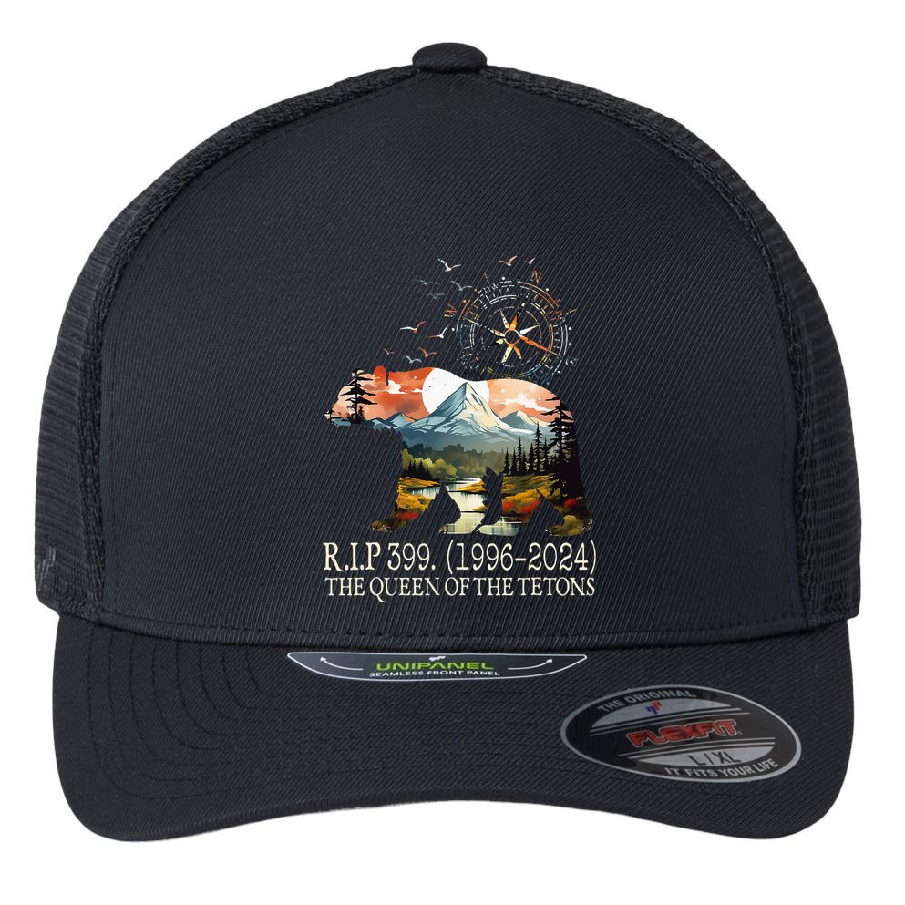 Grizzly 399 28 Years Old Memory The Queen Of The Tetons Flexfit Unipanel Trucker Cap