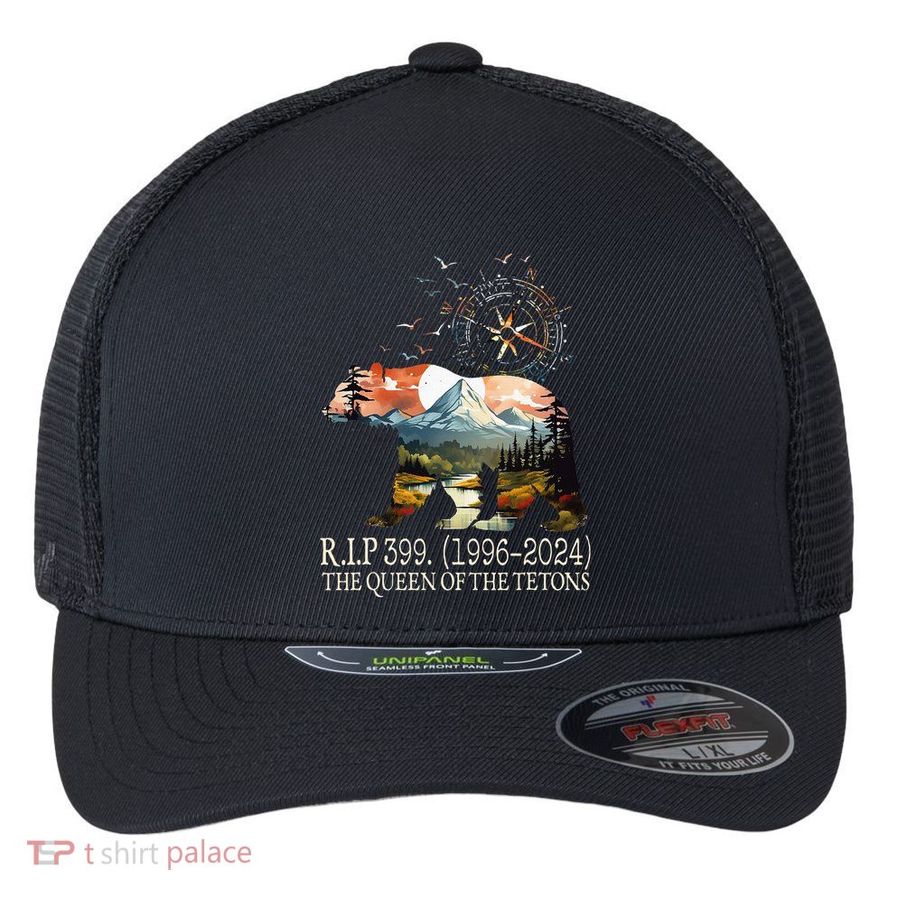 Grizzly 399 28 Years Old Memory The Queen Of The Tetons Flexfit Unipanel Trucker Cap