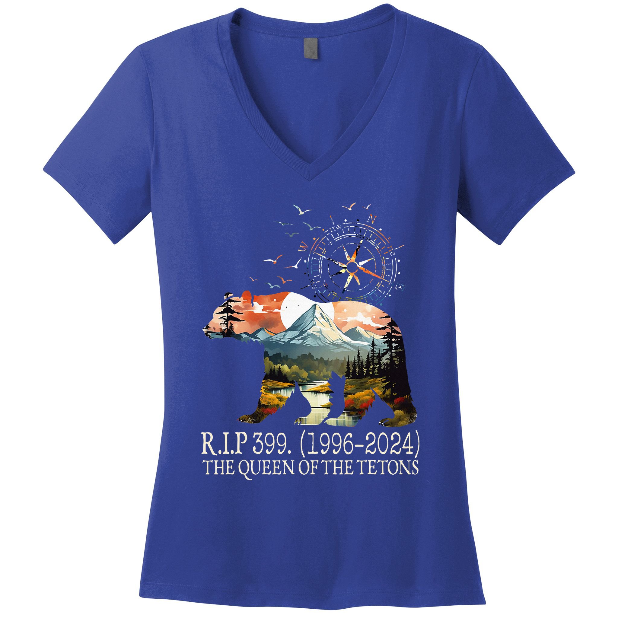 Grizzly 399 28 Years Old Memory The Queen Of The Tetons Women's V-Neck T-Shirt
