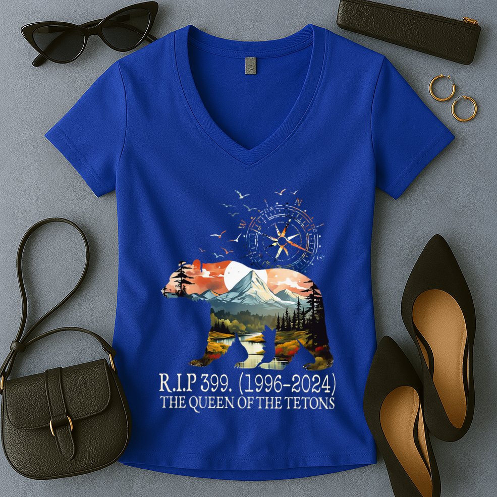 Grizzly 399 28 Years Old Memory The Queen Of The Tetons Women's V-Neck T-Shirt