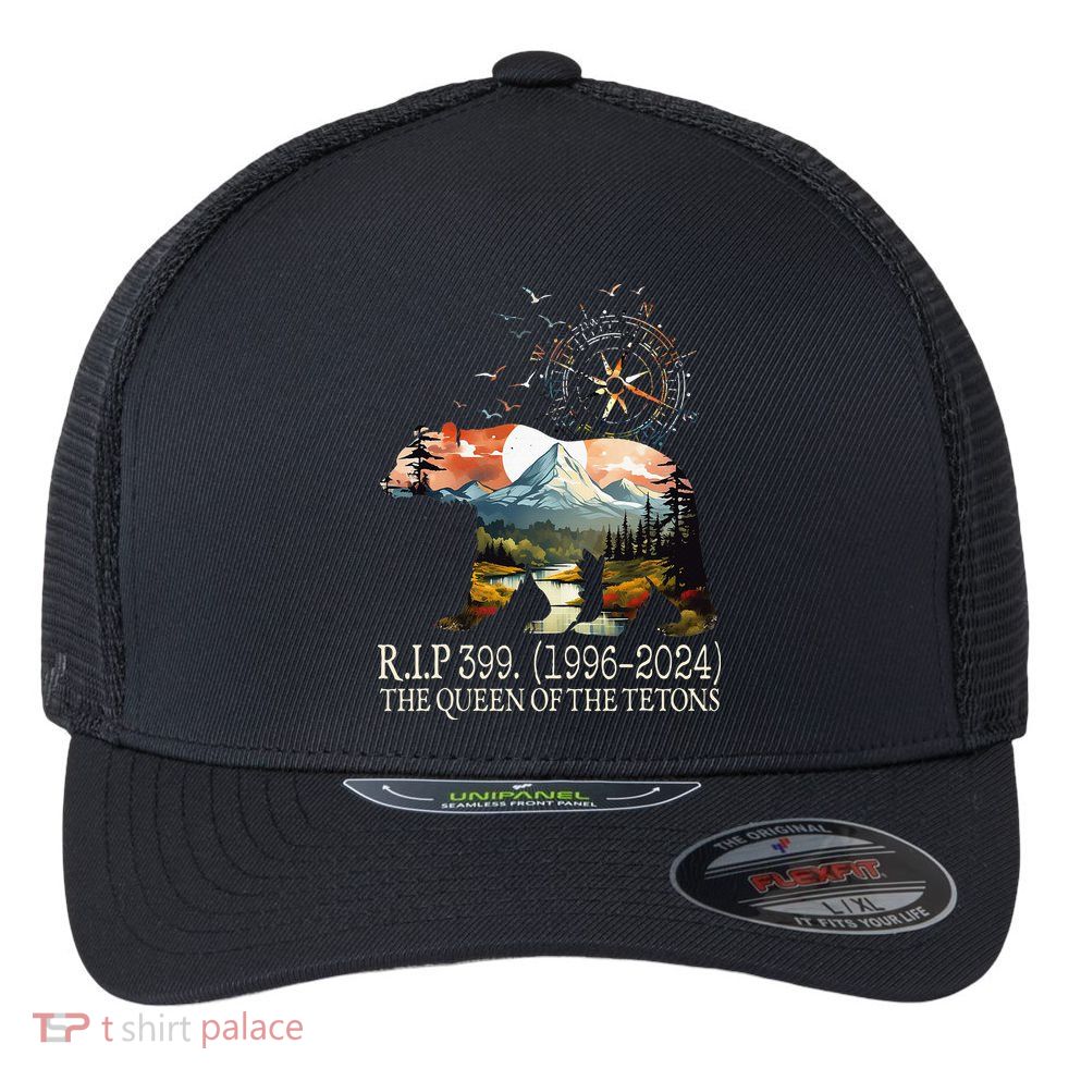 Grizzly 399 28 Years Old Memory The Queen Of The Tetons Flexfit Unipanel Trucker Cap