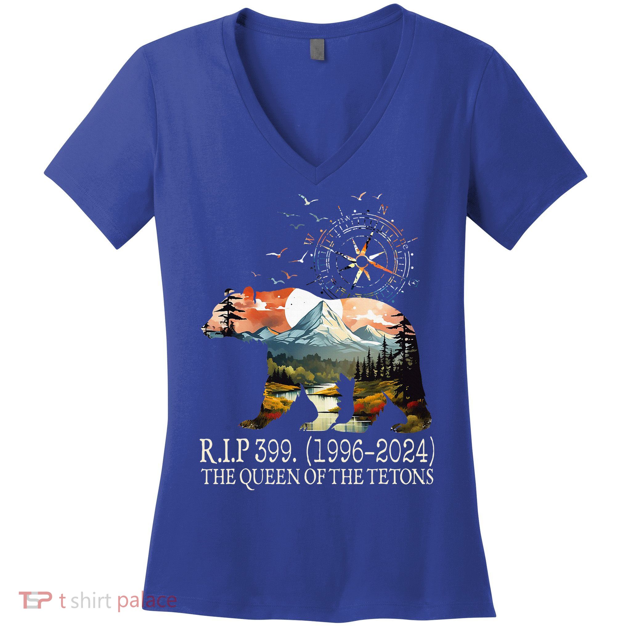Grizzly 399 28 Years Old Memory The Queen Of The Tetons Women's V-Neck T-Shirt
