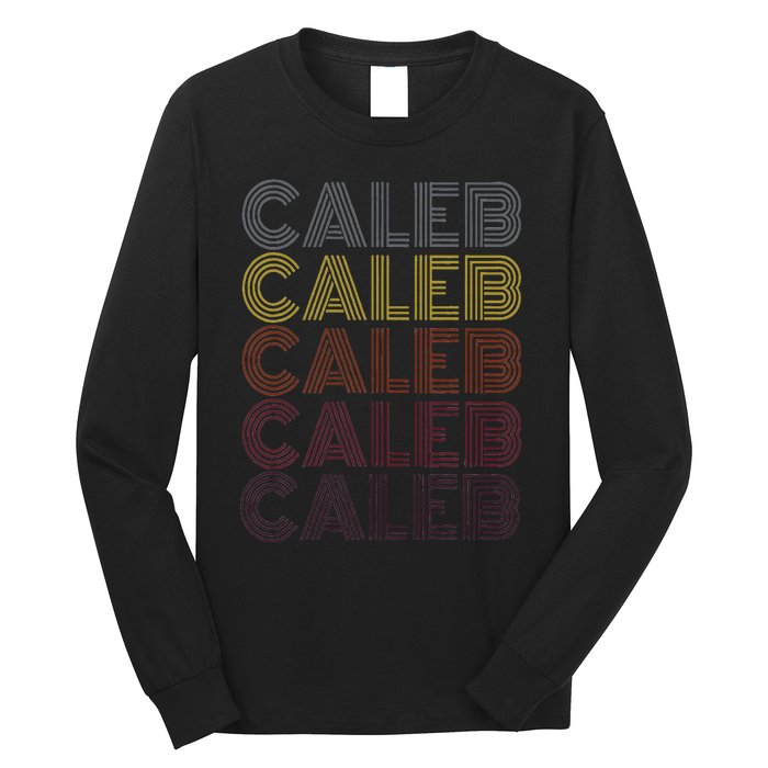 Graphic 365 First Name Caleb Retro Pattern Vintage Style Long Sleeve Shirt