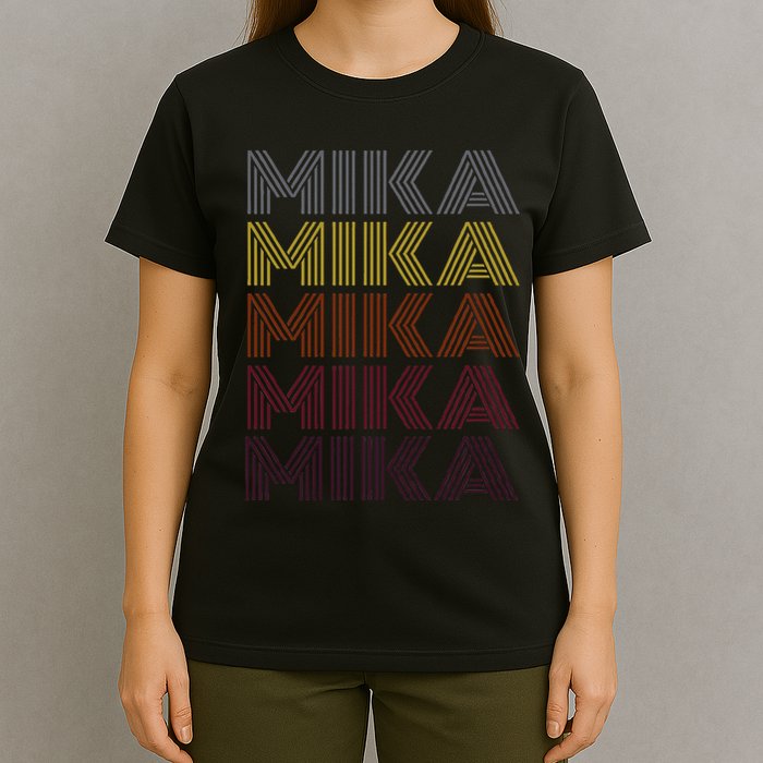 Graphic 365 First Name Mika Retro Pattern Vintage Style T-Shirt