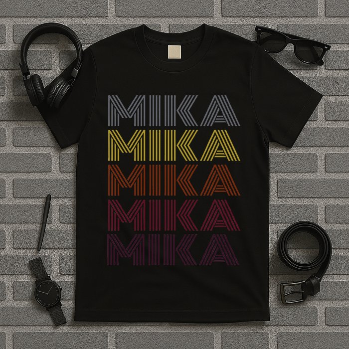 Graphic 365 First Name Mika Retro Pattern Vintage Style T-Shirt