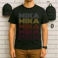 Graphic 365 First Name Mika Retro Pattern Vintage Style T-Shirt
