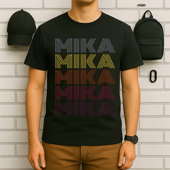 Graphic 365 First Name Mika Retro Pattern Vintage Style T-Shirt