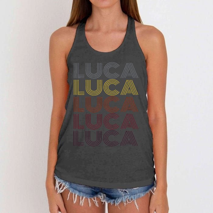 Graphic 365 First Name Luca Retro Pattern Vintage Style Women's Knotted Racerback Tank