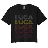 Graphic 365 First Name Luca Retro Pattern Vintage Style Women's Crop Top Tee