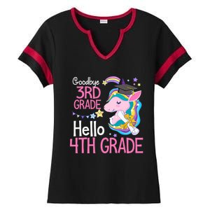 Goodbye 3rd Grade Hello 4th Grade Cute Unicorn Girl Ladies Halftime Notch Neck Tee