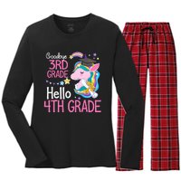 Goodbye 3rd Grade Hello 4th Grade Cute Unicorn Girl Women's Long Sleeve Flannel Pajama Set 