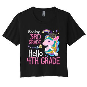 Goodbye 3rd Grade Hello 4th Grade Cute Unicorn Girl Women's Crop Top Tee