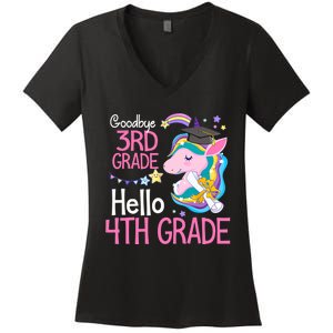 Goodbye 3rd Grade Hello 4th Grade Cute Unicorn Girl Women's V-Neck T-Shirt