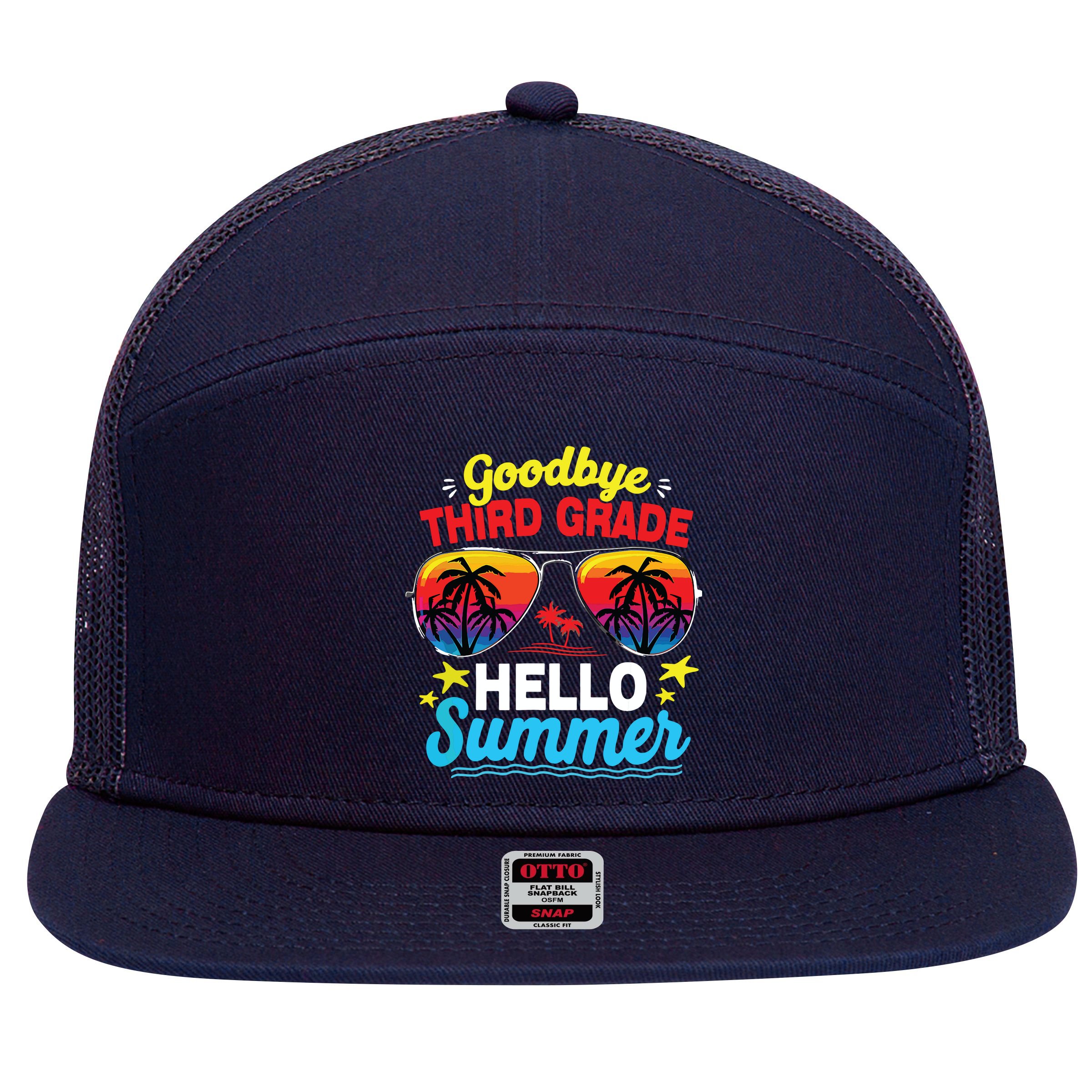 Goodbye 3rd Grade Hello Summer Graduation Last Day Of School 7 Panel Mesh Trucker Snapback Hat