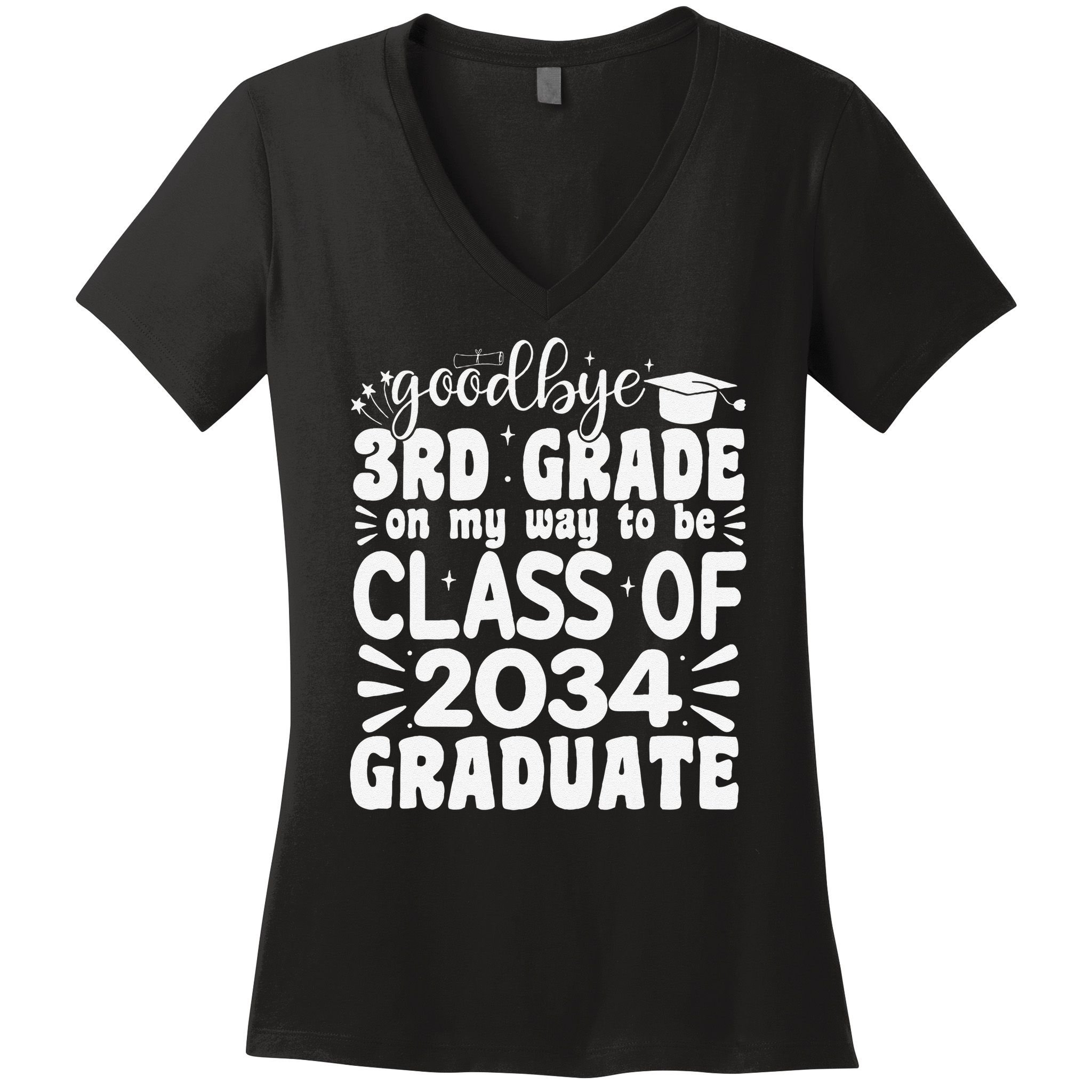 Goodbye 3rd Grade Clas Of 2034 Graduate 3rd Grade Women's V-Neck T-Shirt