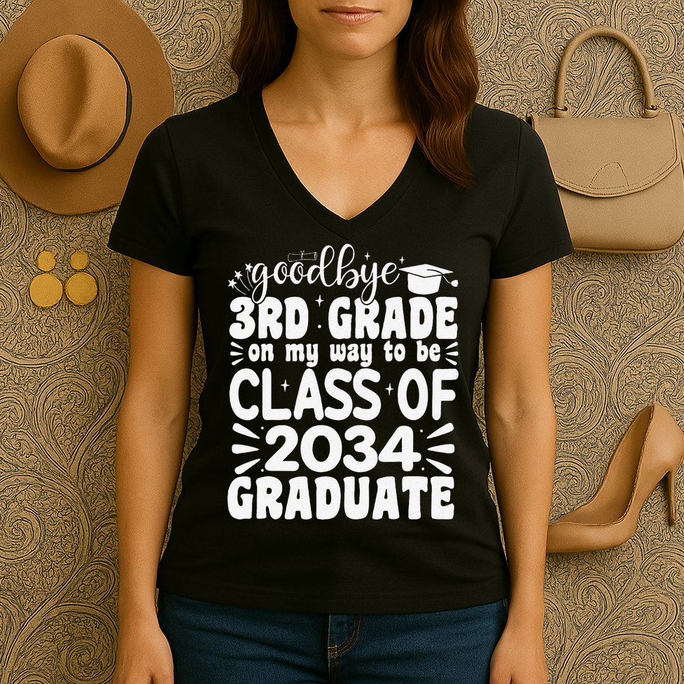Goodbye 3rd Grade Clas Of 2034 Graduate 3rd Grade Women's V-Neck T-Shirt