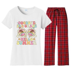 Goodbye 3rd Grade Hello Summer Groovy Third Grade Graduate Women's Flannel Pajama Set