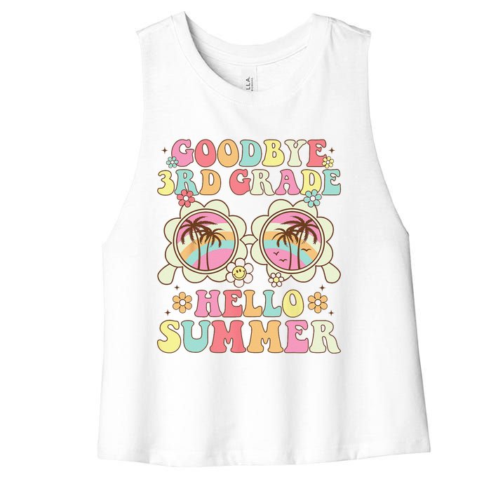 Goodbye 3rd Grade Hello Summer Groovy Third Grade Graduate Women's Racerback Cropped Tank