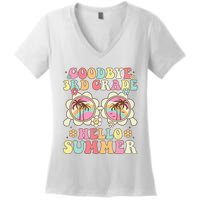 Goodbye 3rd Grade Hello Summer Groovy Third Grade Graduate Women's V-Neck T-Shirt