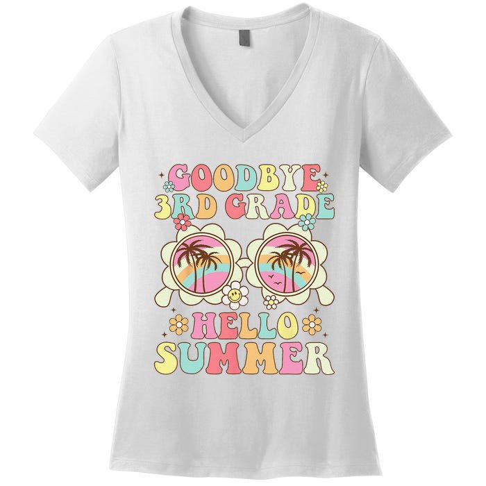 Goodbye 3rd Grade Hello Summer Groovy Third Grade Graduate Women's V-Neck T-Shirt