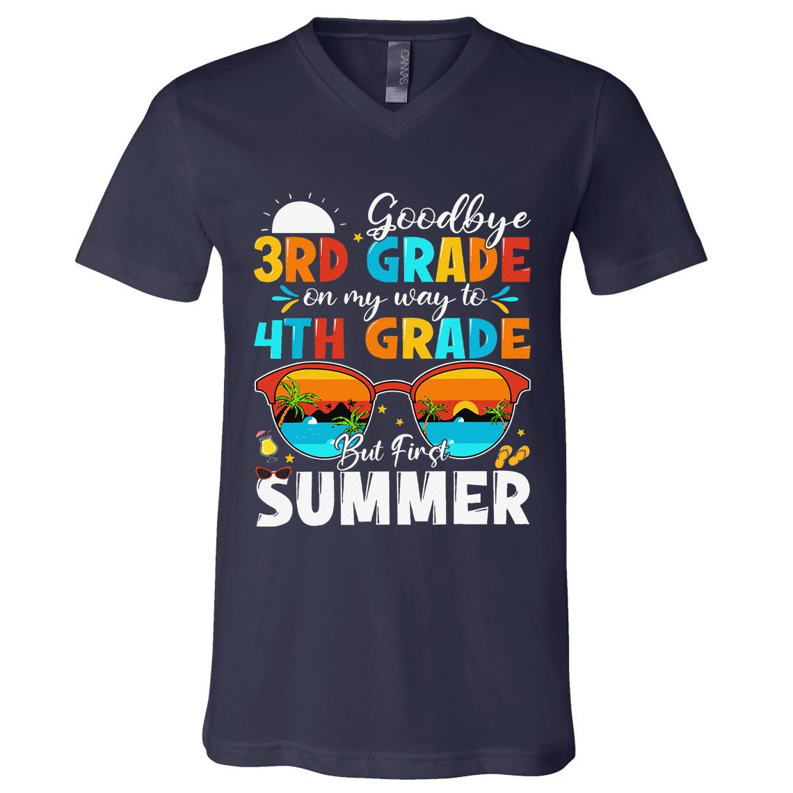 Goodbye 3rd Grade Graduation To 4th Grade Hello Summer V-Neck T-Shirt