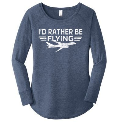 Graphic 365 Id Rather Be Flying Tee Distressed Pilot Top Gift Women's Perfect Tri Tunic Long Sleeve Shirt