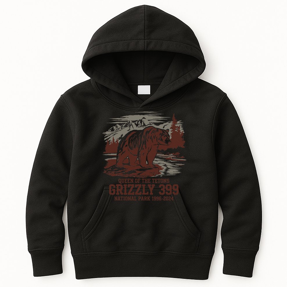 Grizzly 399 National Park Preserve Queen Of The Tetons Kids Hoodie