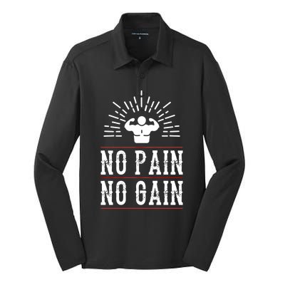 Graphic 365 No Pain No Gain Gym Workout Fitness Funny Humor Gift Silk Touch Performance Long Sleeve Polo