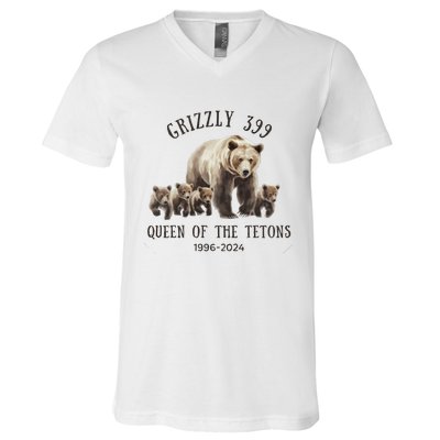 Grizzly 399 Queen Of The Tetons National Park Bear V-Neck T-Shirt