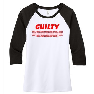 Guilty 34 Times With Red Letters Women's Tri-Blend 3/4-Sleeve Raglan Shirt