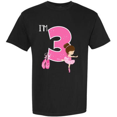 Girl 3 Year Old Ballerina 3rd Birthday Party Ballet Dancer Garment-Dyed Heavyweight T-Shirt