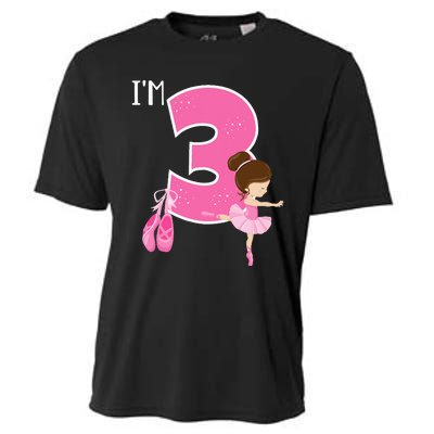 Girl 3 Year Old Ballerina 3rd Birthday Party Ballet Dancer Cooling Performance Crew T-Shirt