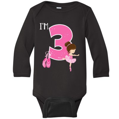 Girl 3 Year Old Ballerina 3rd Birthday Party Ballet Dancer Baby Long Sleeve Bodysuit