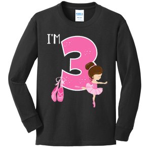 Girl 3 Year Old Ballerina 3rd Birthday Party Ballet Dancer Kids Long Sleeve Shirt