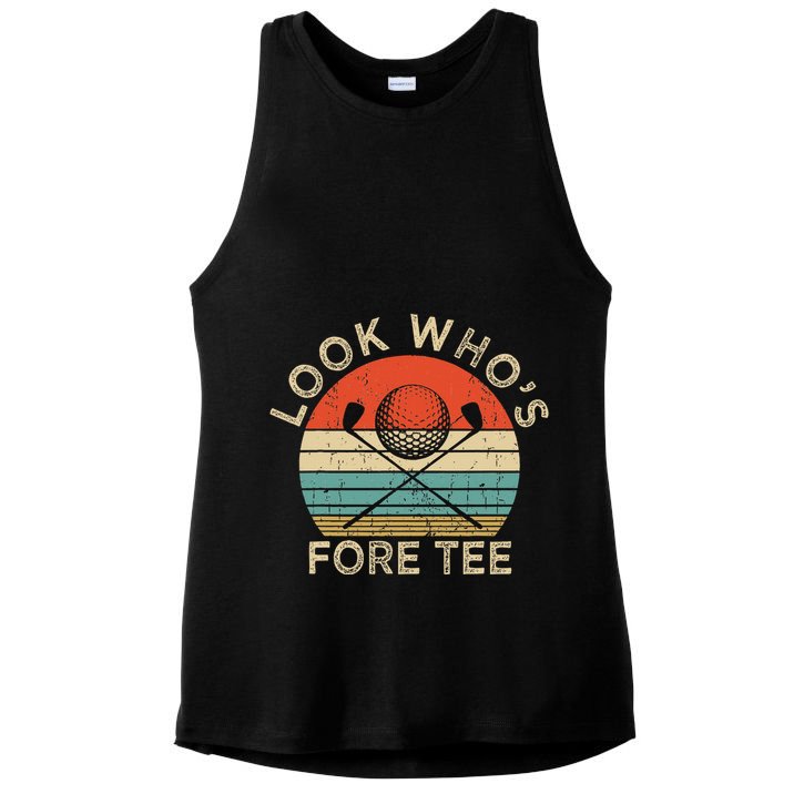Golf 40th Birthday Pun Vintage Look Who’S Fore Ladies PosiCharge Tri-Blend Wicking Tank