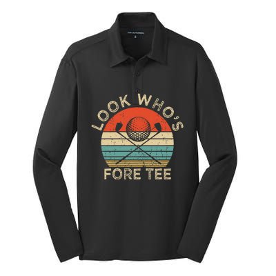 Golf 40th Birthday Pun Vintage Look Who’S Fore Silk Touch Performance Long Sleeve Polo