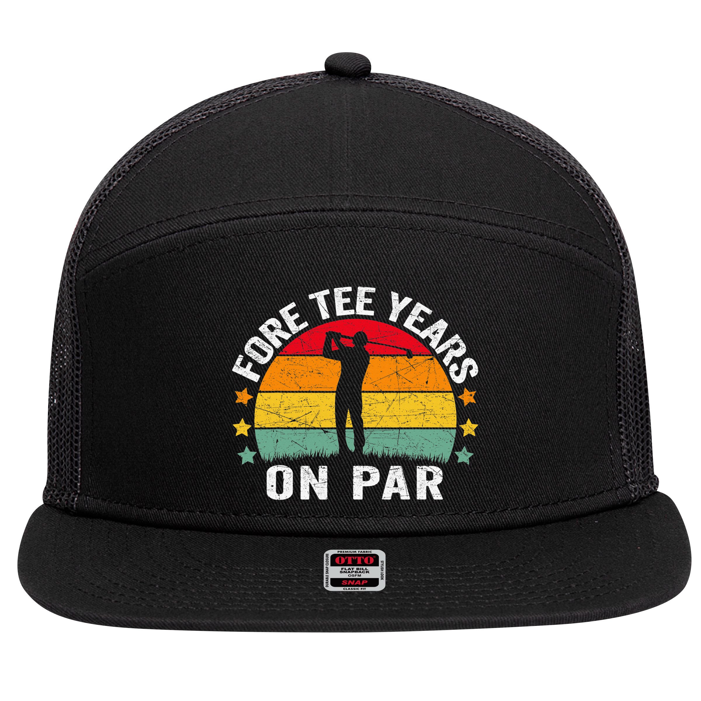 Golf 40th Birthday Pun Retro Vintage Look Who’S Fore Tee 7 Panel Mesh Trucker Snapback Hat