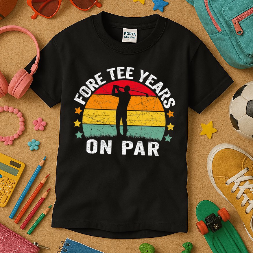 Golf 40th Birthday Pun Retro Vintage Look Who’S Fore Tee Kids T-Shirt