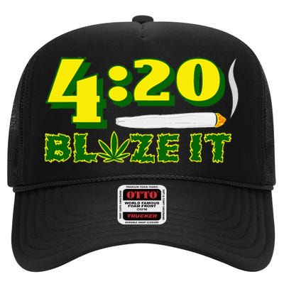 Green 420 Day Blaze It Funny Weed Smoker Marijuana Leaf High Crown Mesh Back Trucker Hat