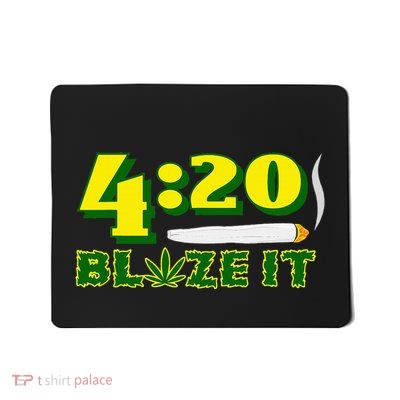 Green 420 Day Blaze It Funny Weed Smoker Marijuana Leaf Mousepad