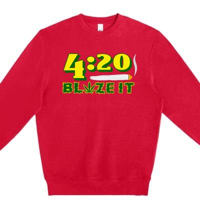 Green 420 Day Blaze It Funny Weed Smoker Marijuana Leaf Premium Crewneck Sweatshirt