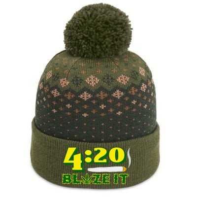 Green 420 Day Blaze It Funny Weed Smoker Marijuana Leaf The Baniff Cuffed Pom Beanie