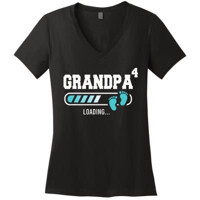 Grandpa 4 Fourth Time Grandpa Funny Grandpa Of Four Women's V-Neck T-Shirt